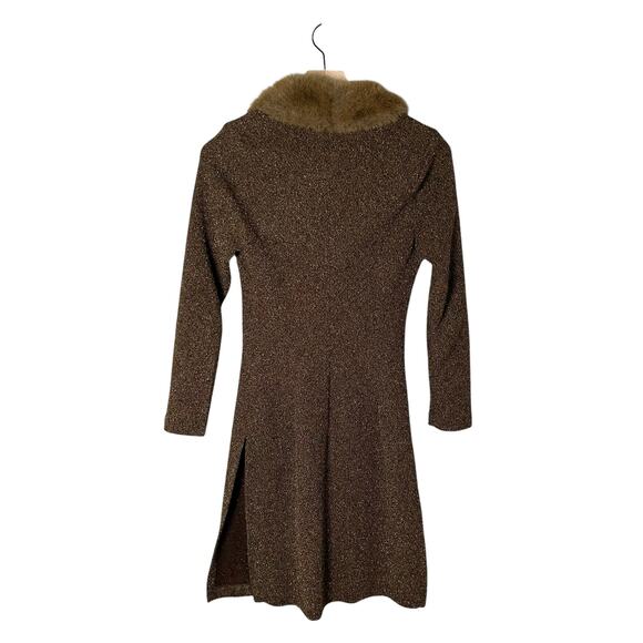 Joseph Ribkoff Bronze Metallic Knit Faix Fur Collar Cardigan Sweater Womens 8 - Picture 5 of 7